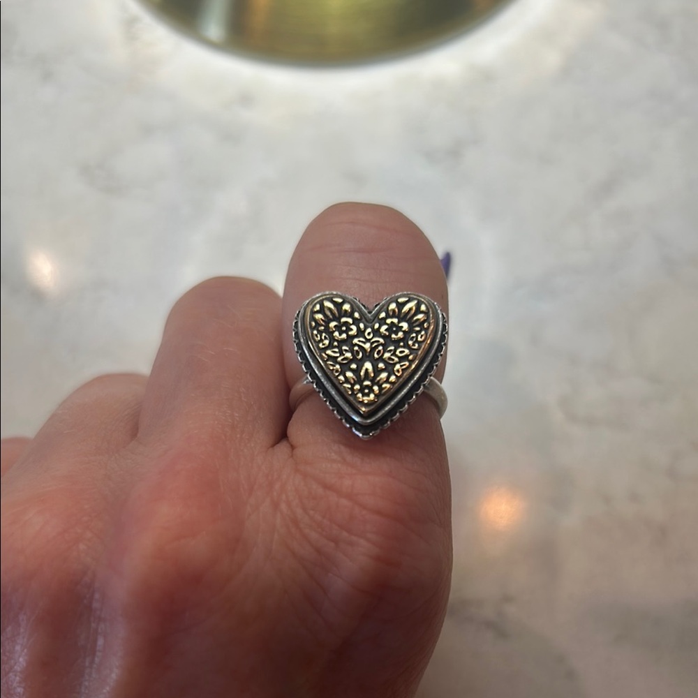 James Avery Gold and Silver Heart Ring with Vintage Charm (Retired)